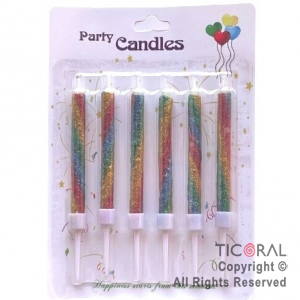 VELA MULTICOLOR CON GIBRE 7 CM x 6 UNIDADES